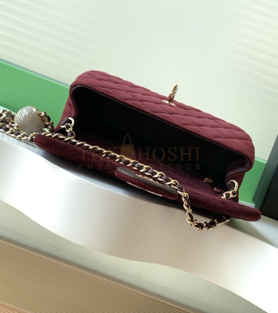 Ch**el Ch**el 25B Velvet Flap Bag with Crystal Ball Charm 18cm/20cm