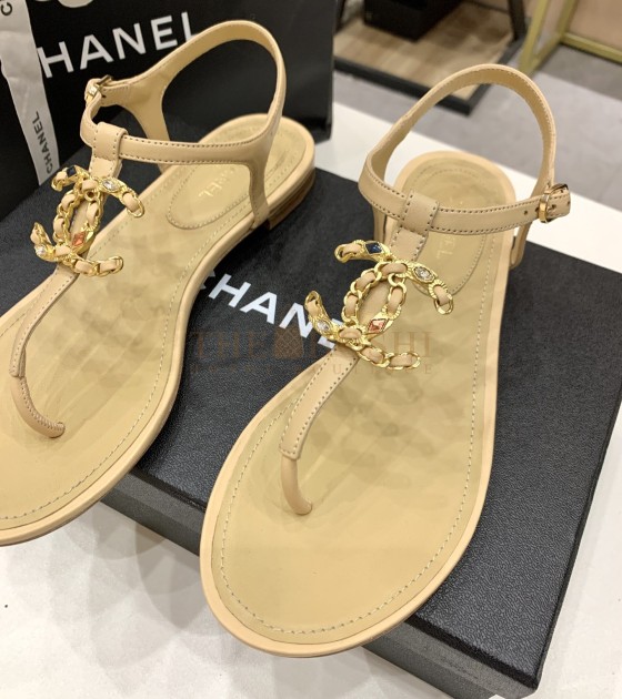 Ch**el Sandals Lambskin Leather Women