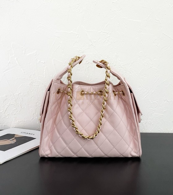 Ch**el 25C Hobo AS5631 Hobo Drawstring Bag Pink Leather with Gold Chain 22*12.5*20CM Master Quality