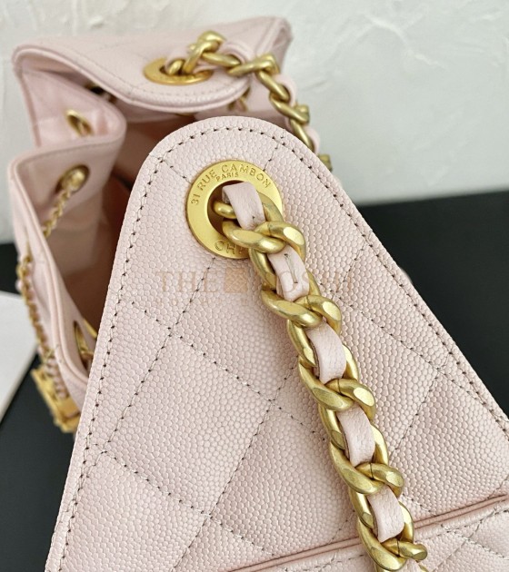 Ch**el 25C Hobo AS5631 Hobo Drawstring Bag Pink Leather with Gold Chain 22*12.5*20CM Master Quality