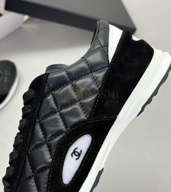 Ch**el Leather Sneakers Black Calfskin Low-Top Women