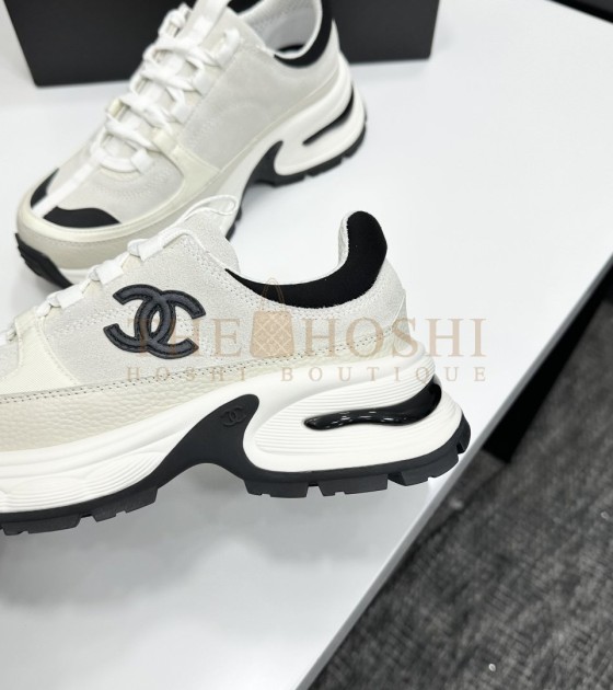 Ch**el Sneakers Mixed Calfskin & Technical Fabric Black/White Women