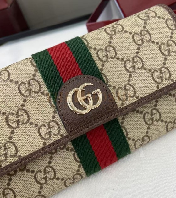 Gvc*1 Ophidia Long Wallet GG Svp*me Canvas Leather Trim Brown Size 19×10×3.5cm Master Quality