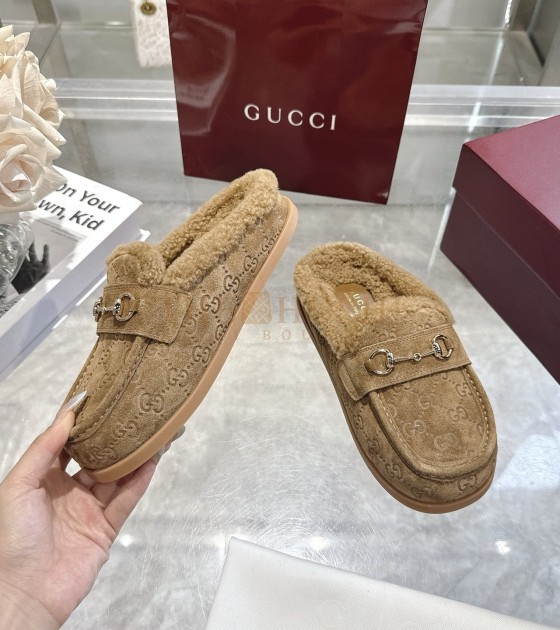 Gvc*1 Horsebit Wool Mules Sandals Suede Calfskin