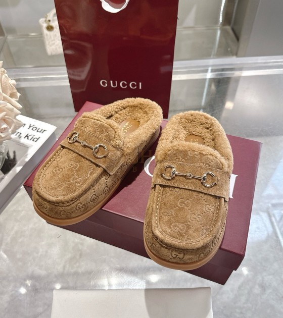 Gvc*1 Horsebit Wool Mules Sandals Suede Calfskin