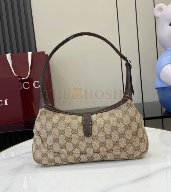 Gvc*1 Jackie Slim Famiglia Crossbody Bag GG Canvas Leather Trim Beige Brown 27×13×6cm Master quality