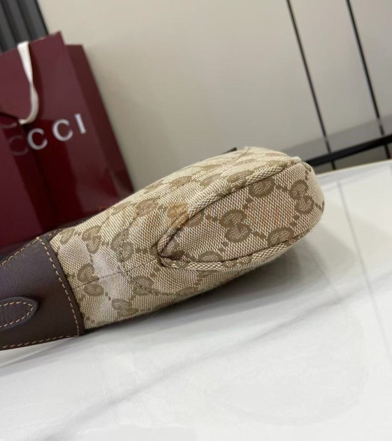 Gvc*1 Jackie Slim Famiglia Crossbody Bag GG Canvas Leather Trim Beige Brown 27×13×6cm Master quality