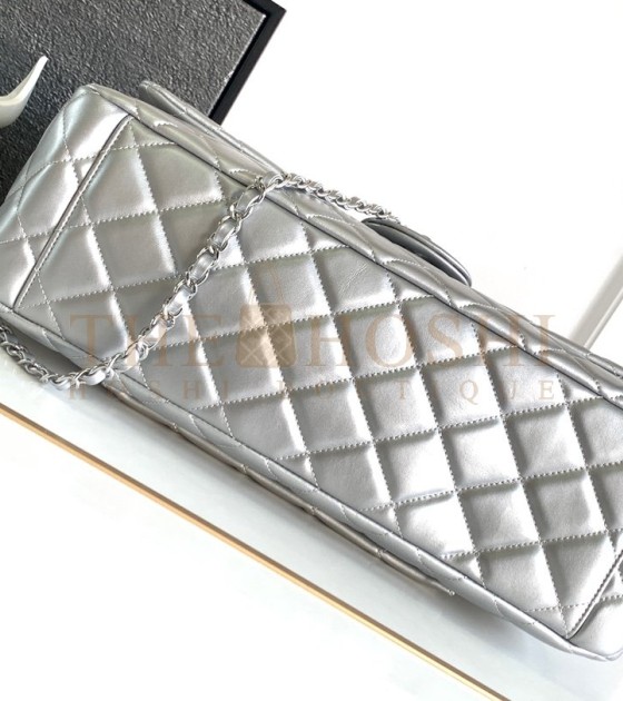 Ch**el Deauville Tote Bag Metallic Lambskin Silver Size 37×28×18cm Master Quality