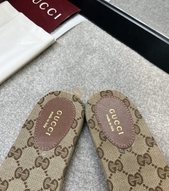 Gvc*1 Horsebit Flat Sandals Beige Ebony GG Canvas Size 36-42 Master Quality