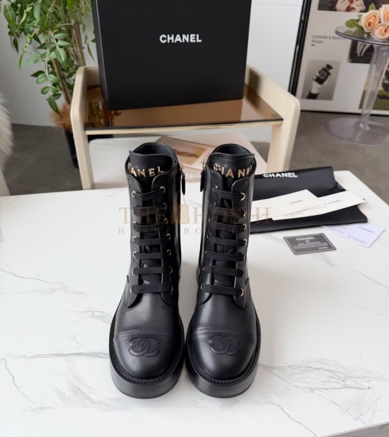 Ch**el Lace-Up Flats Leather Upper Size 35-42 Black Master Quality