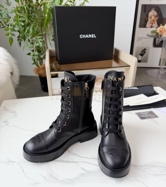 Ch**el Lace-Up Flats Leather Upper Size 35-42 Black Master Quality