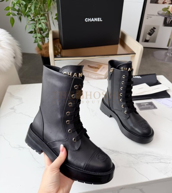 Ch**el Lace-Up Flats Leather Upper Size 35-42 Black Master Quality