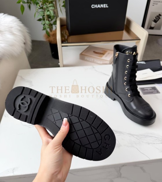 Ch**el Lace-Up Flats Leather Upper Size 35-42 Black Master Quality