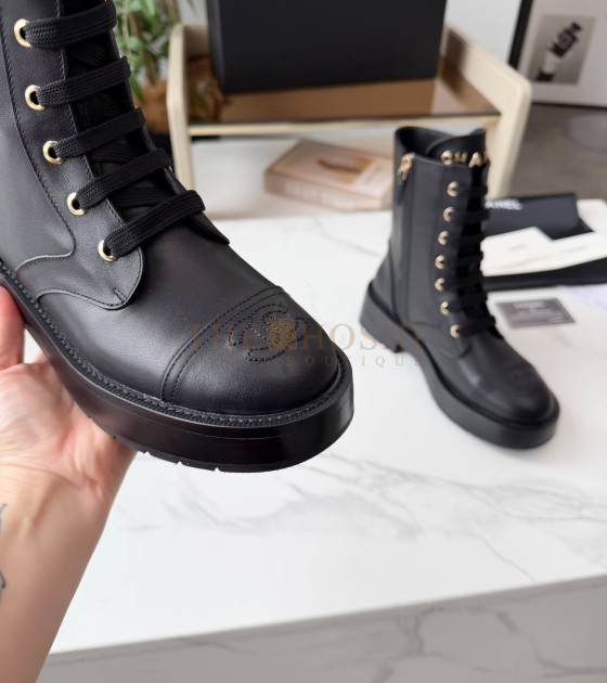 Ch**el Lace-Up Flats Leather Upper Size 35-42 Black Master Quality