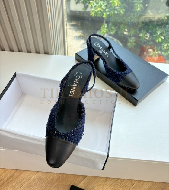 Ch**el Mary Jane Flats Lambskin Lining Leather Sole Blue Women