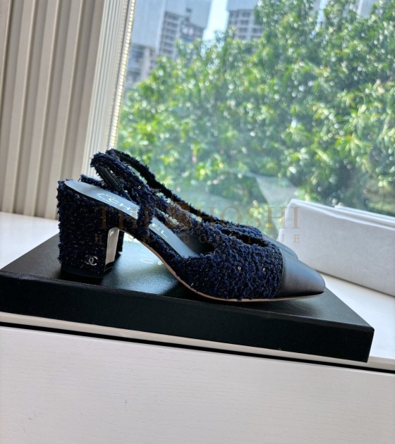 Ch**el Mary Jane Flats Lambskin Lining Leather Sole Blue Women