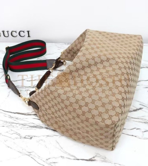 Gvc*1 Brera Large Shoulder Bag Beige Ebony GG Canvas with Brown Leather Trim 45*20*38.5cm Master Quality