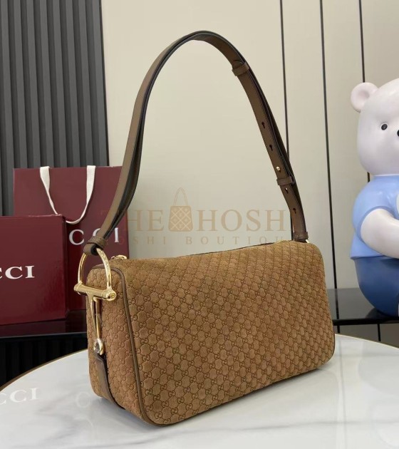 Gvc*1 Half Horsebit Shoulder Bag Brown GG Embossed Suede Brown  31.5×17×12cm