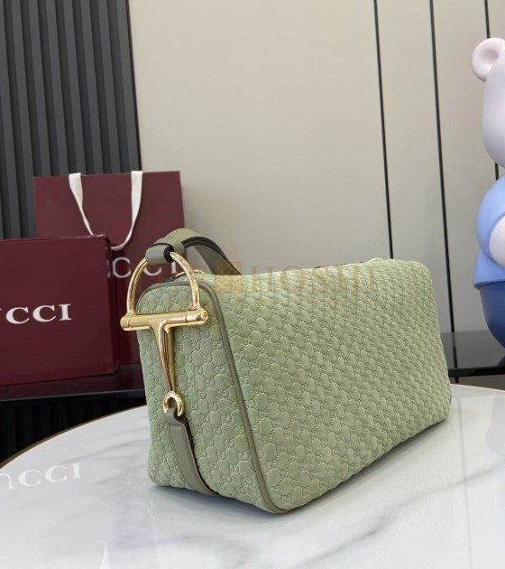 Gvc*1 Half Horsebit Shoulder Bag Brown GG Embossed Suede Brown 31.5×17×12cm