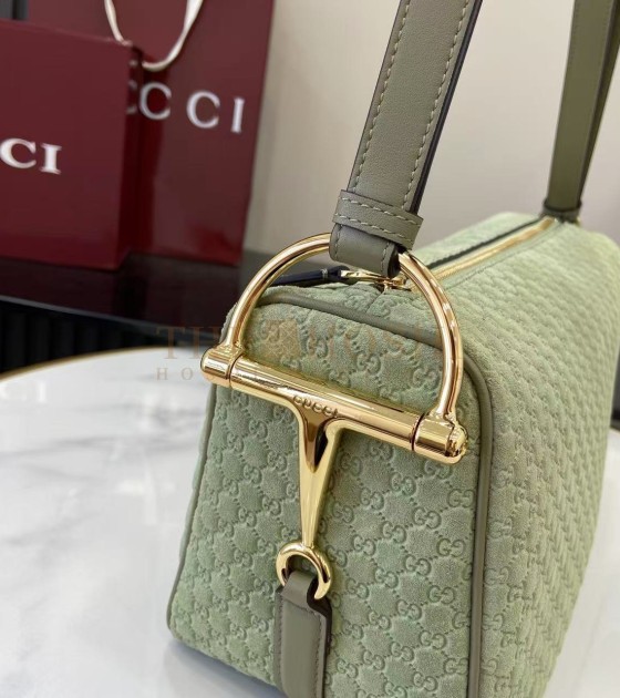 Gvc*1 Half Horsebit Shoulder Bag Brown GG Embossed Suede Brown 31.5×17×12cm