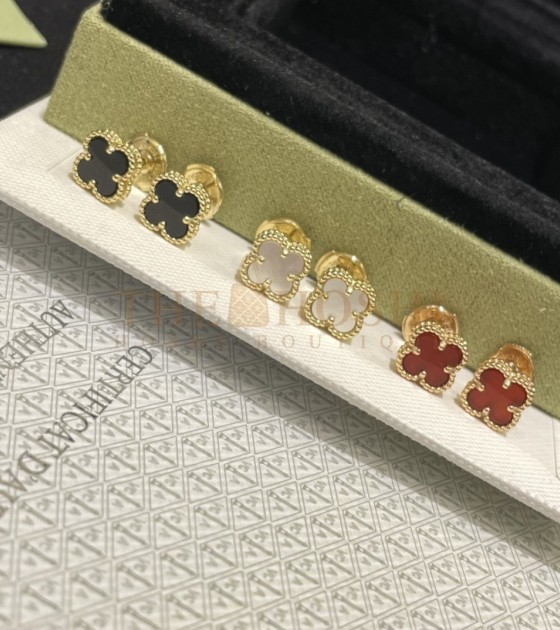 V*n Cl**f & Arpels Alhambra Vintage Earrings Mini 18K Yellow Gold/White Mother-of-Pearl Master Quality