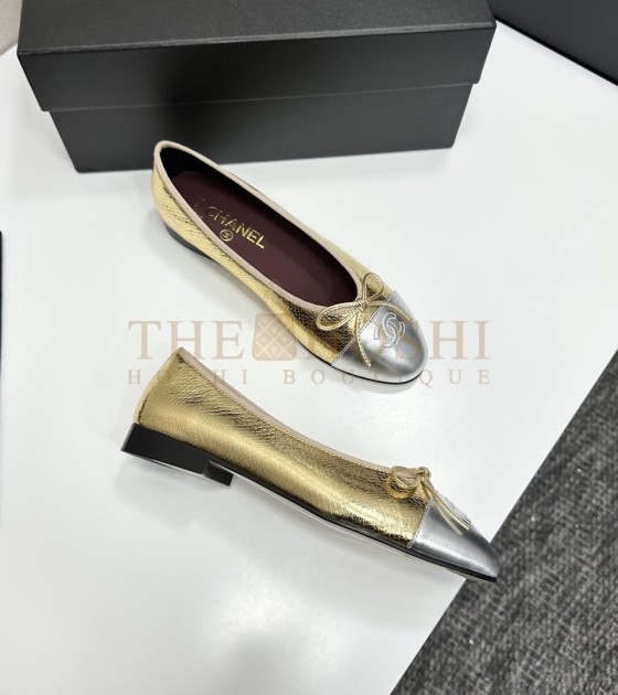 Ch**el Slingback Heels Flats Black/Beige Lambskin 35-42 Master Quality