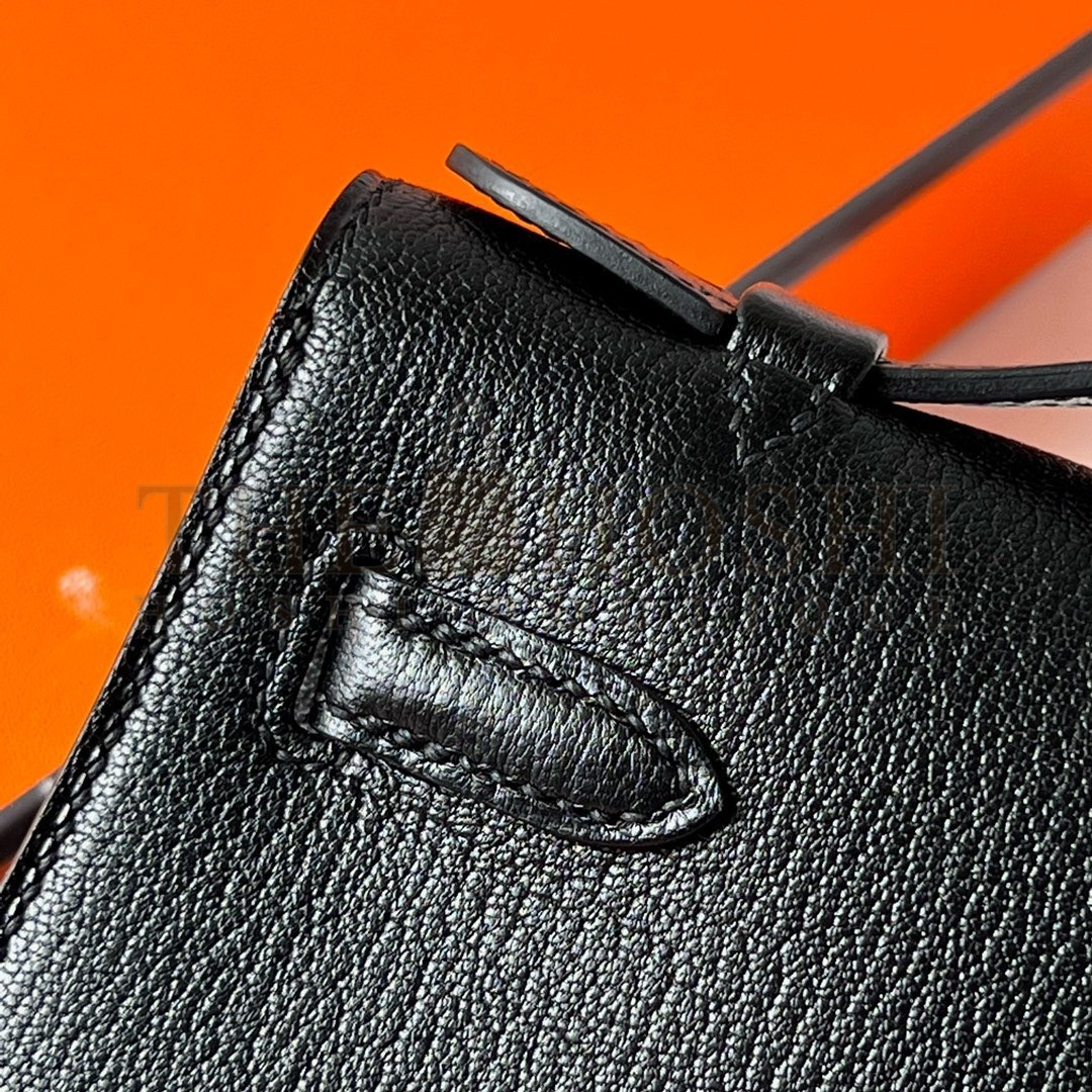 H**me5 Kelly Pochette Handmade Bag In Black Chevre Mysore Leather Master Quality