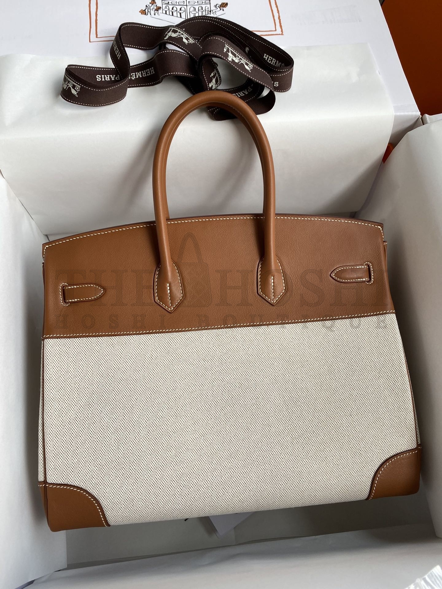 H**me5 Birkin 35 Handmade Bag In Toile & Gold Swift Leather Master Quality