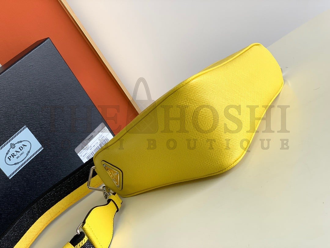 Pra*a Triangle Shoulder Bag In Yellow Saffiano Leather Master Quality