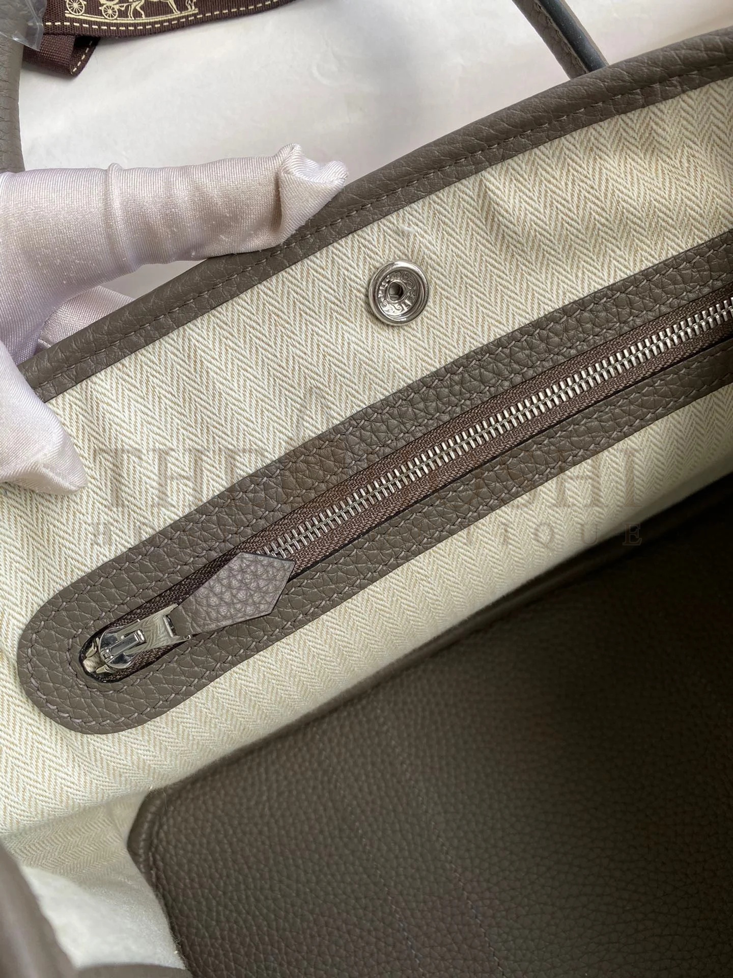 H**me5 Garden Party 30 Handmade Bag in Toile and Etain Leather Master Quality