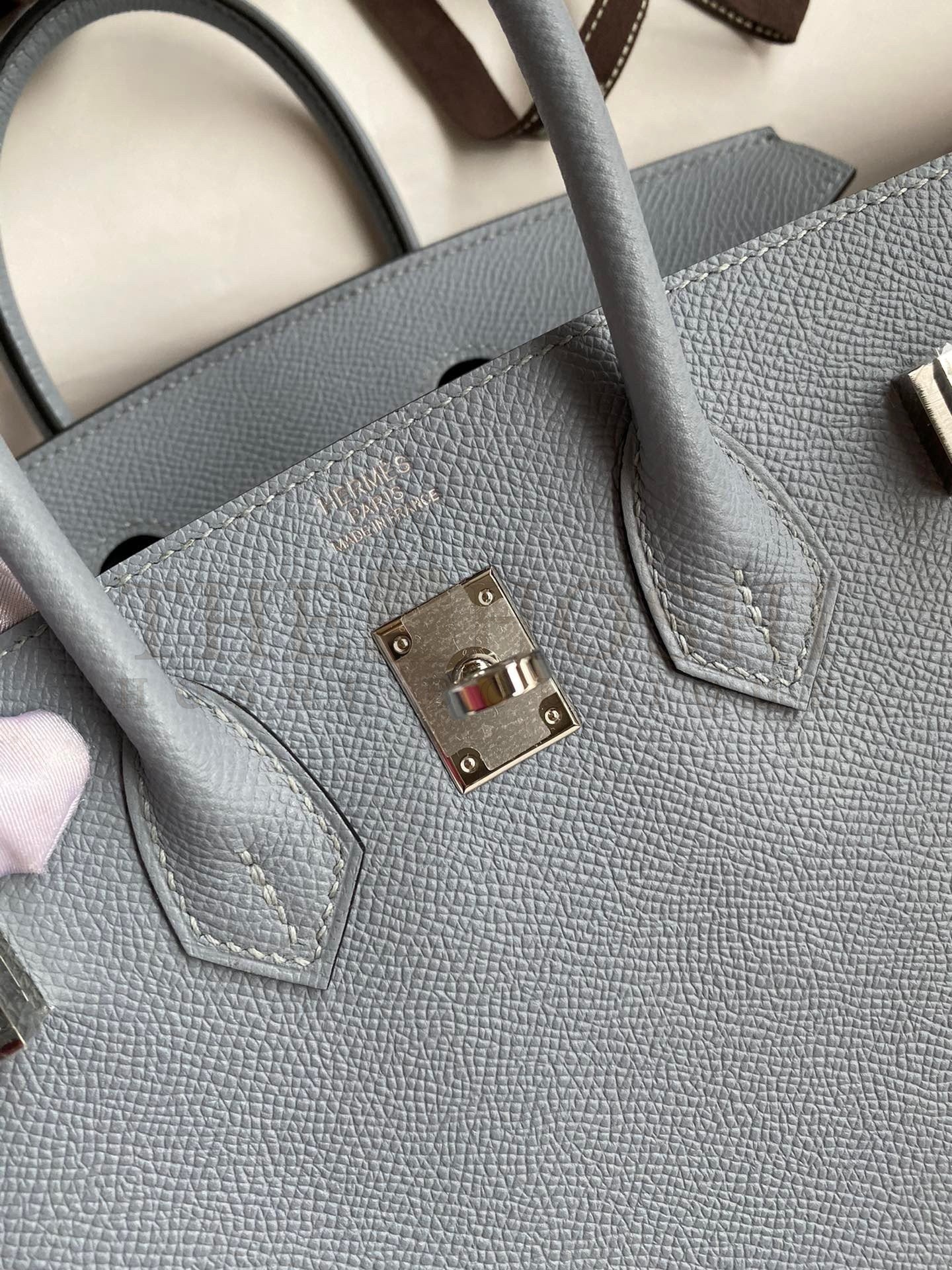 H**me5 Birkin 25 Retourne Handmade Bag In Blue Lin Epsom Calfskin Master Quality