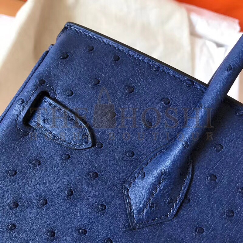 H**me5 Blue Birkin 30cm Ostrich Handmade Bag Master Quality