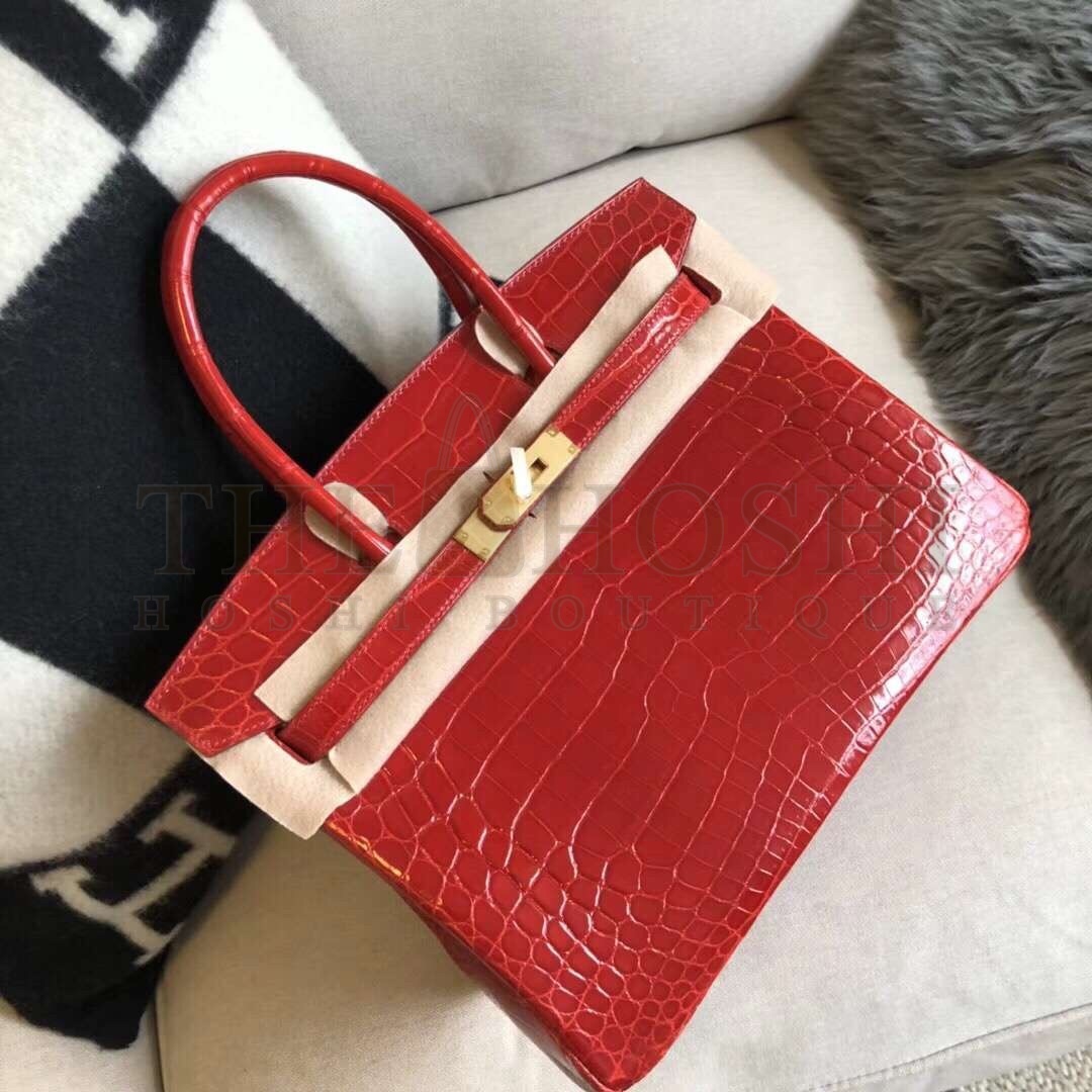 H**me5 Red Birkin 30cm Crocodile Niloticus Shiny Bag Master Quality