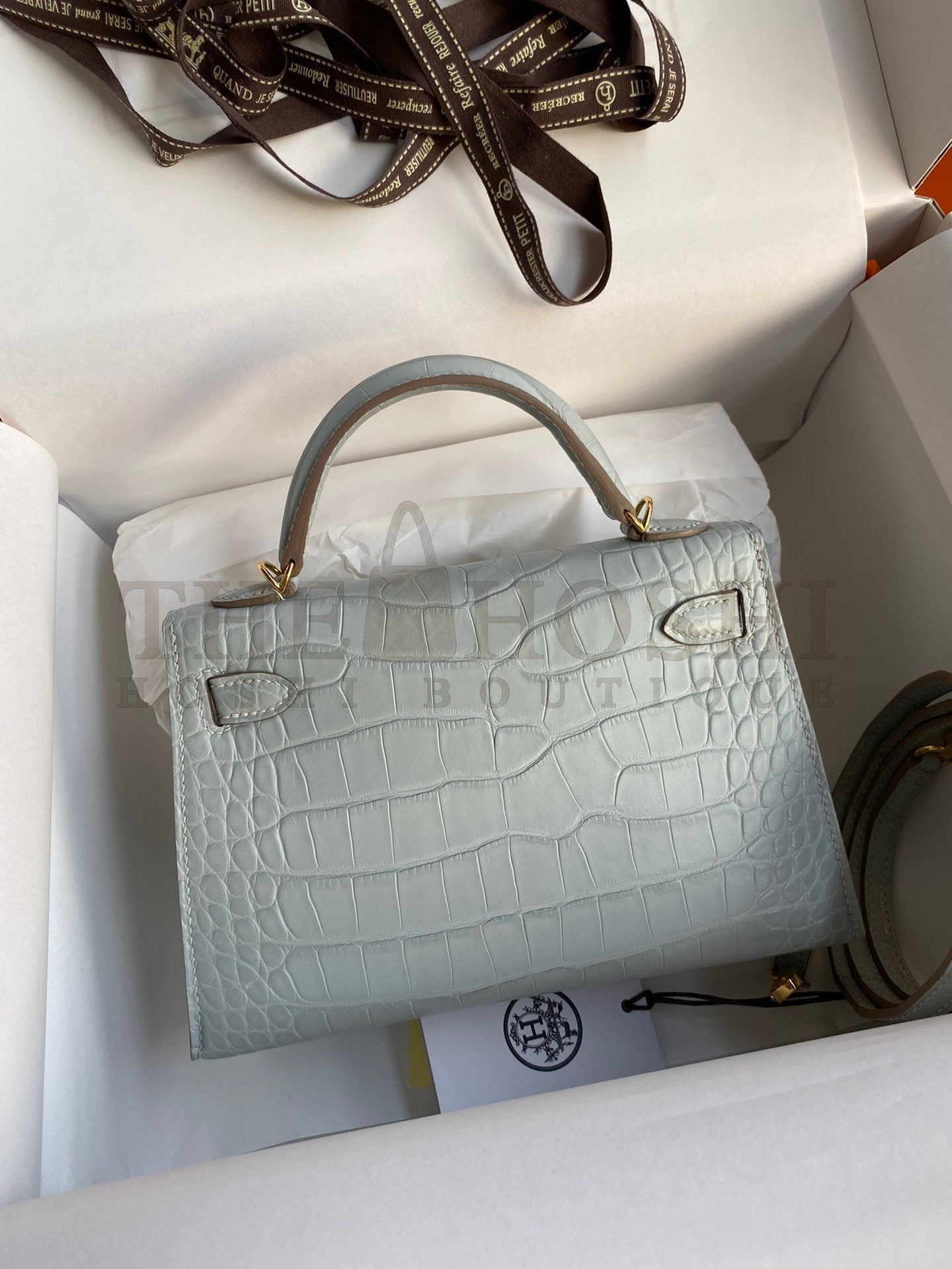 H**me5 Kelly Mini II Sellier Handmade Bag In Blue Glacier Matte Alligator Leather Master Quality