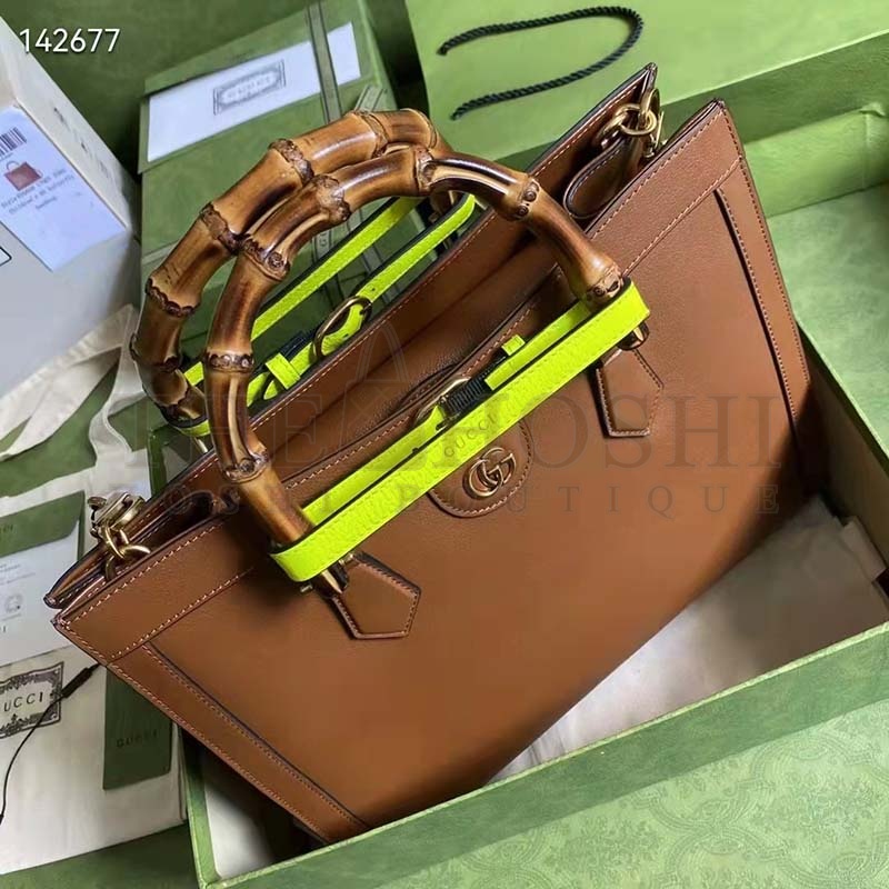 Gvc*1 Women Gvc*1 Diana Medium Tote Bag Double G Brown Leather Bamboo Handles Master Quality