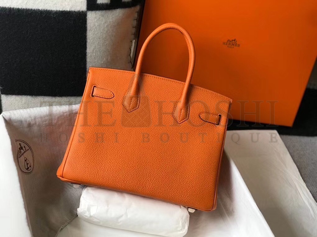 H**me5 Birkin 30 Bag in Orange Clemence Leather with GHW Master Quality