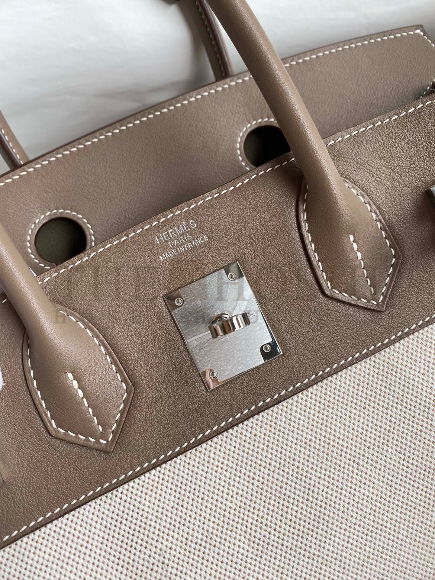 H**me5 Birkin 30 Handmade Bag In Toile &amp; Tourterelle Swift Leather Master Quality