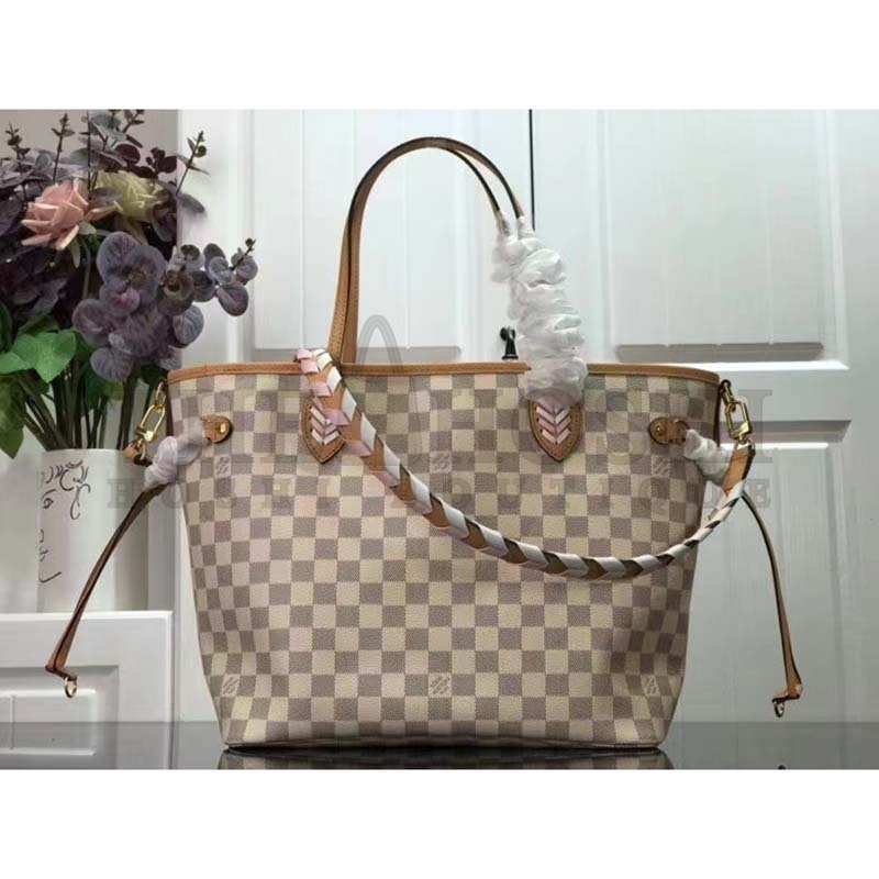 L0vis Vvtt0n LV Women Neverfull MM Tote Bag Damier Azur Coated Canvas Master Quality