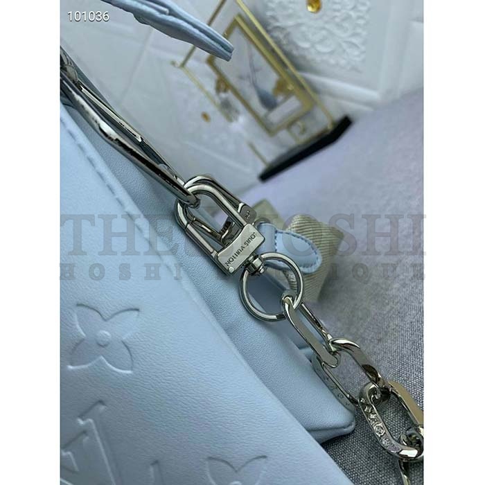 L0vis Vvtt0n LV Women Coussin PM Handbag Ice Blue Lambskin Cowhide Leather Zip Closure Master Quality