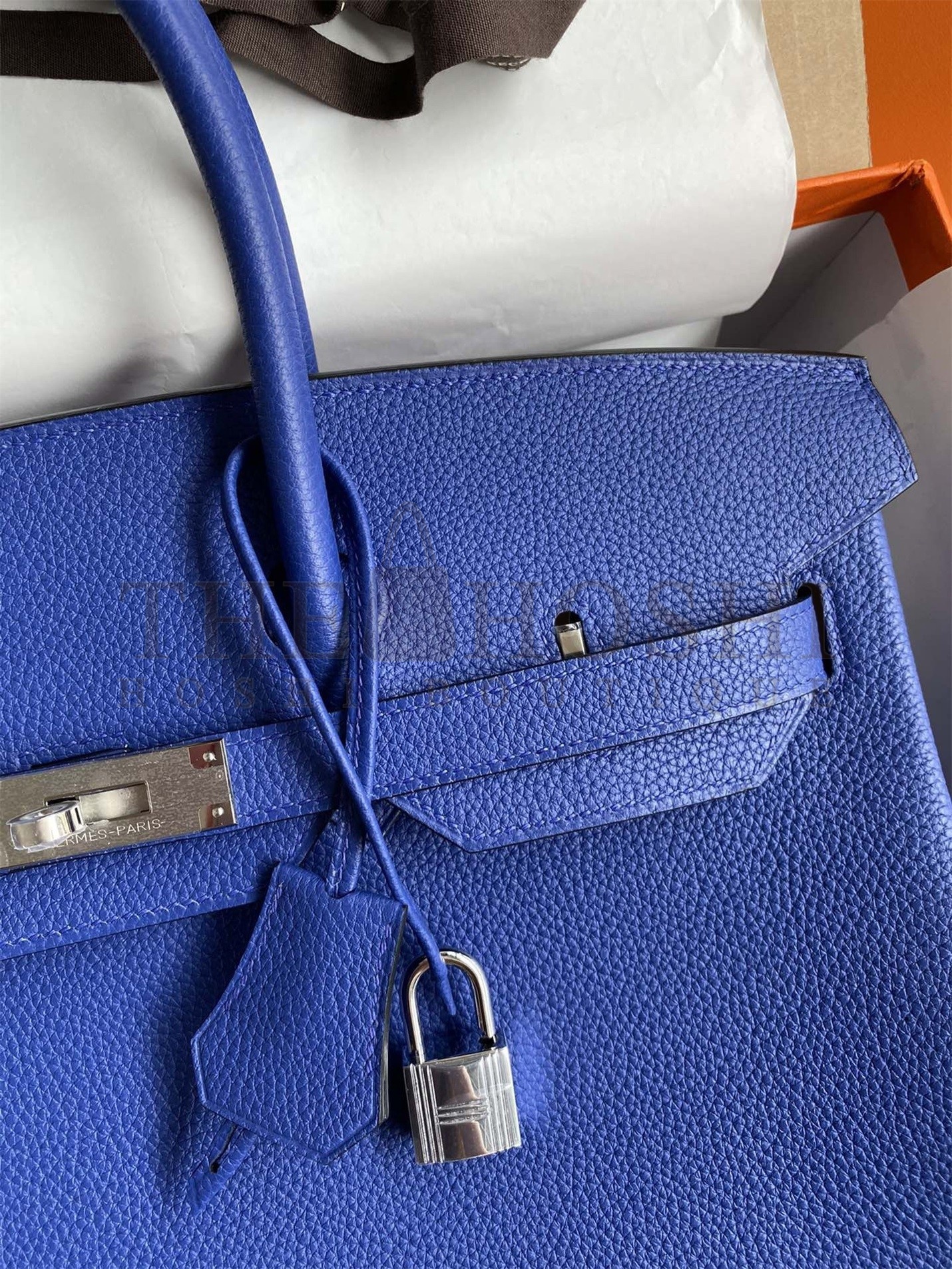 H**me5 Birkin 35 Retourne Handmade Bag In Blue Electric Clemence Leather Master Quality