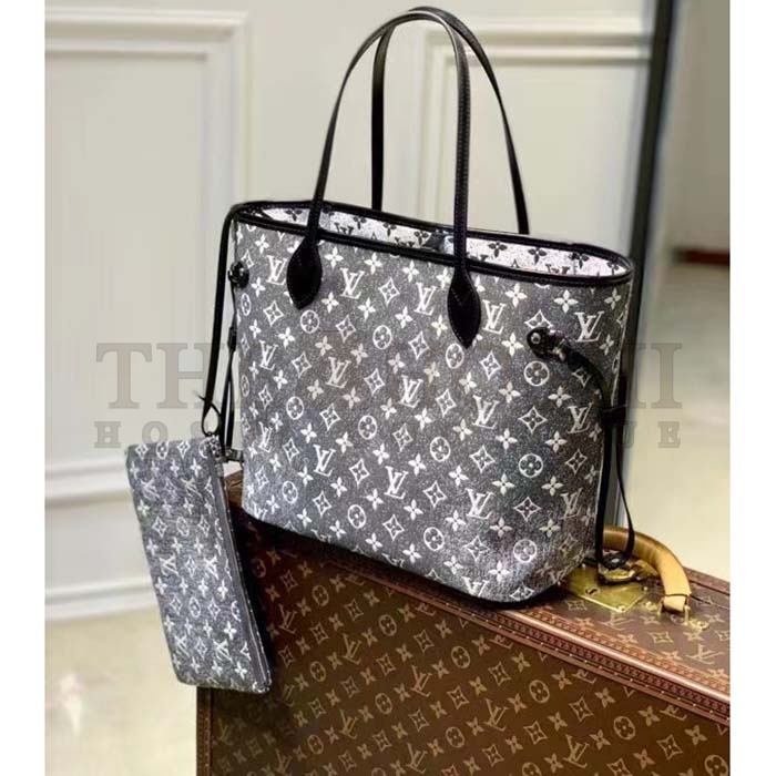 L0vis Vvtt0n LV Women Neverfull MM Tote Gray Denim Textile Jacquard Master Quality