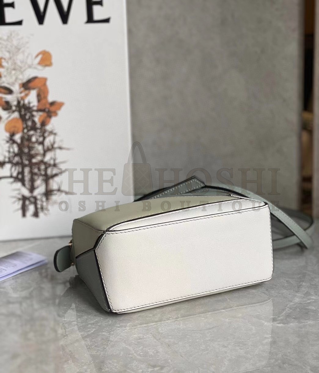 L0ew* Puzzle Mini Bag In Grey/Cream/White Calfskin Master Quality