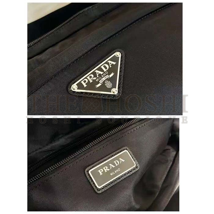 Pra*a Unisex Re-Nylon Saffiano Leather Shoulder Bag Black Fabric Flap Closure Master Quality