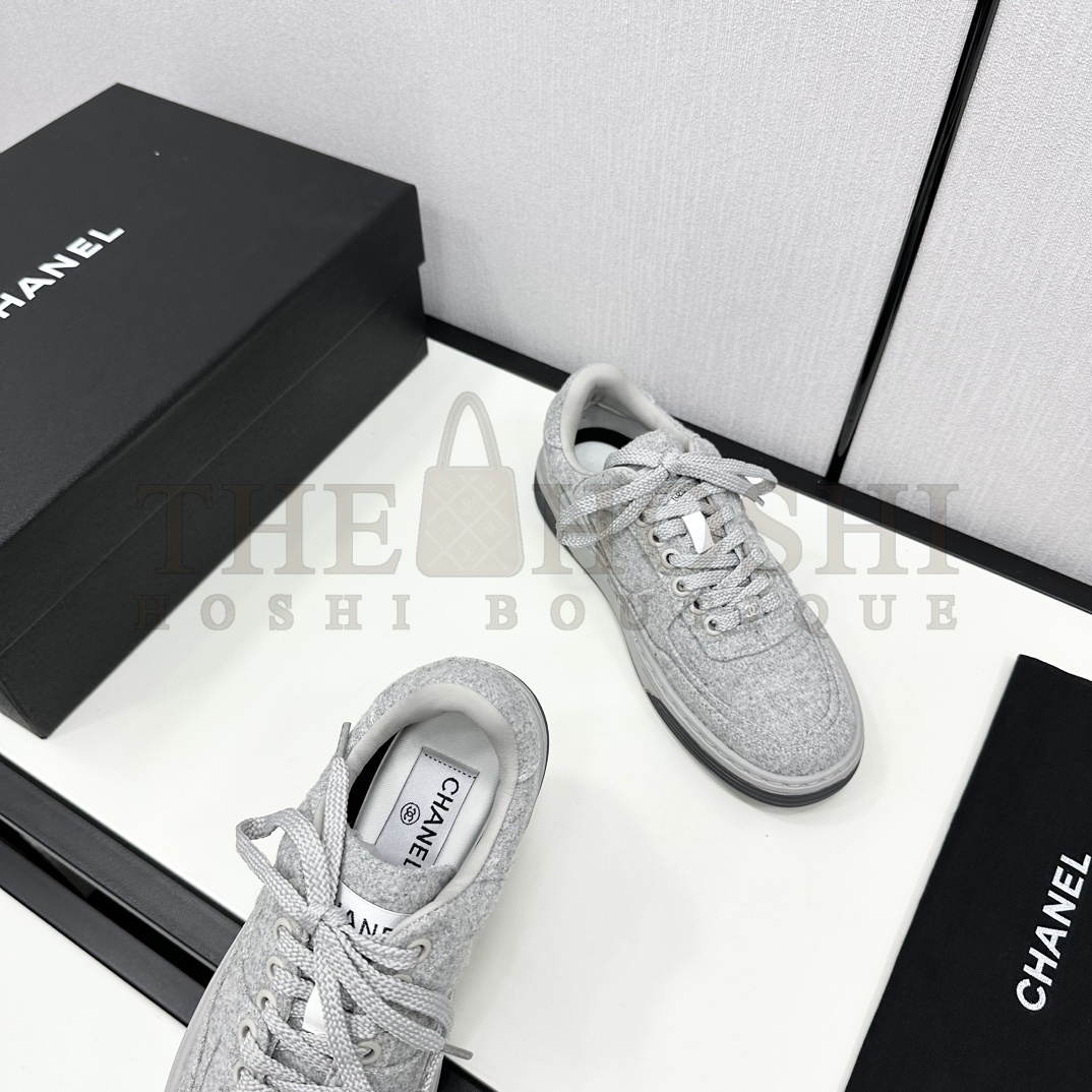 Ch**el - Wool & Mixed FibresLight Grey Low Top Sneakers Master Quality