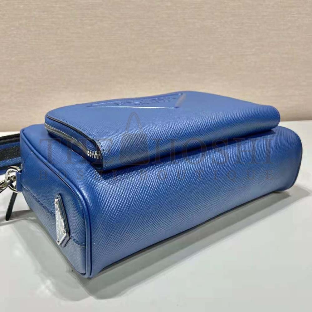 Pra*a Women Saffiano Leather Shoulder Bag With Iconic Pra*a Material-Navy Master Quality