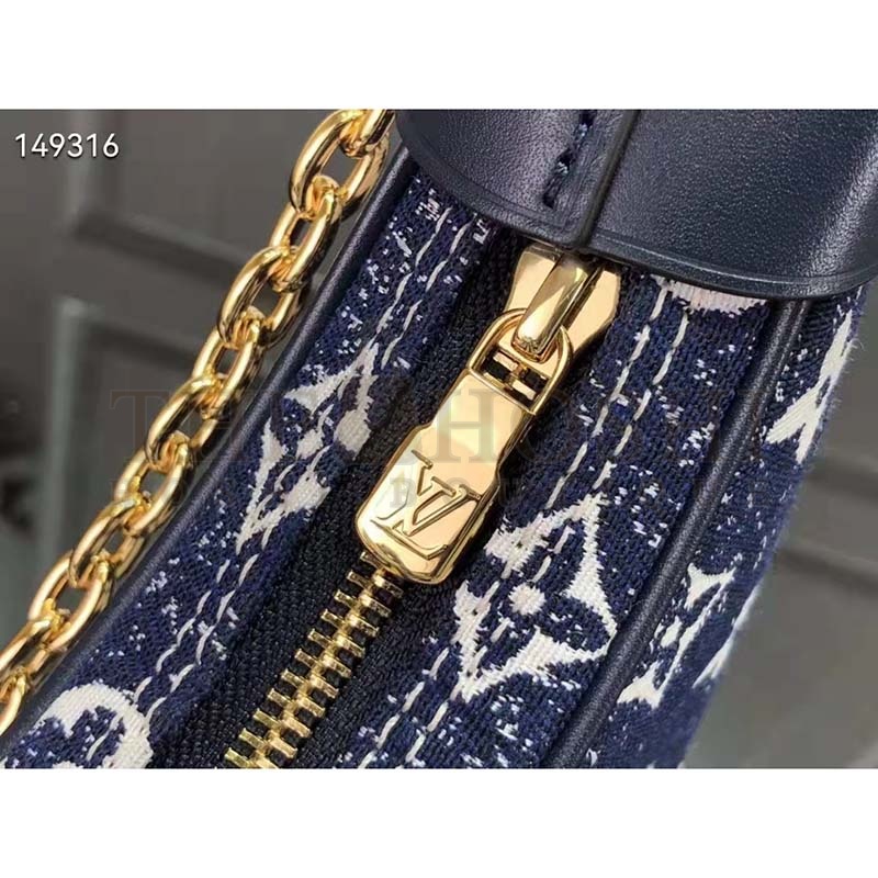 L0vis Vvtt0n LV Women Half-Moon Loop Baguette Handbag Navy Blue Denim Jacquard Master Quality