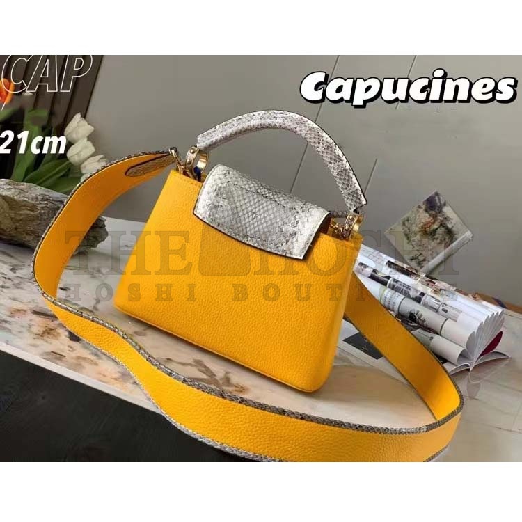 L0vis Vvtt0n LV Women Capucines Mini Handbag Golden Yellow Taurillon Python Leather Master Quality