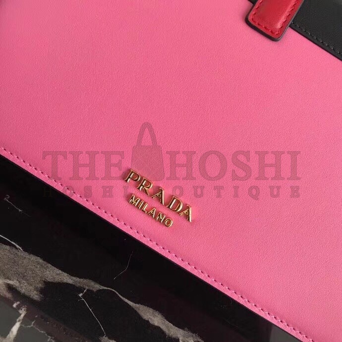 Pra*a Belle Shoulder Bag In Black/Pink Calfskin Master Quality