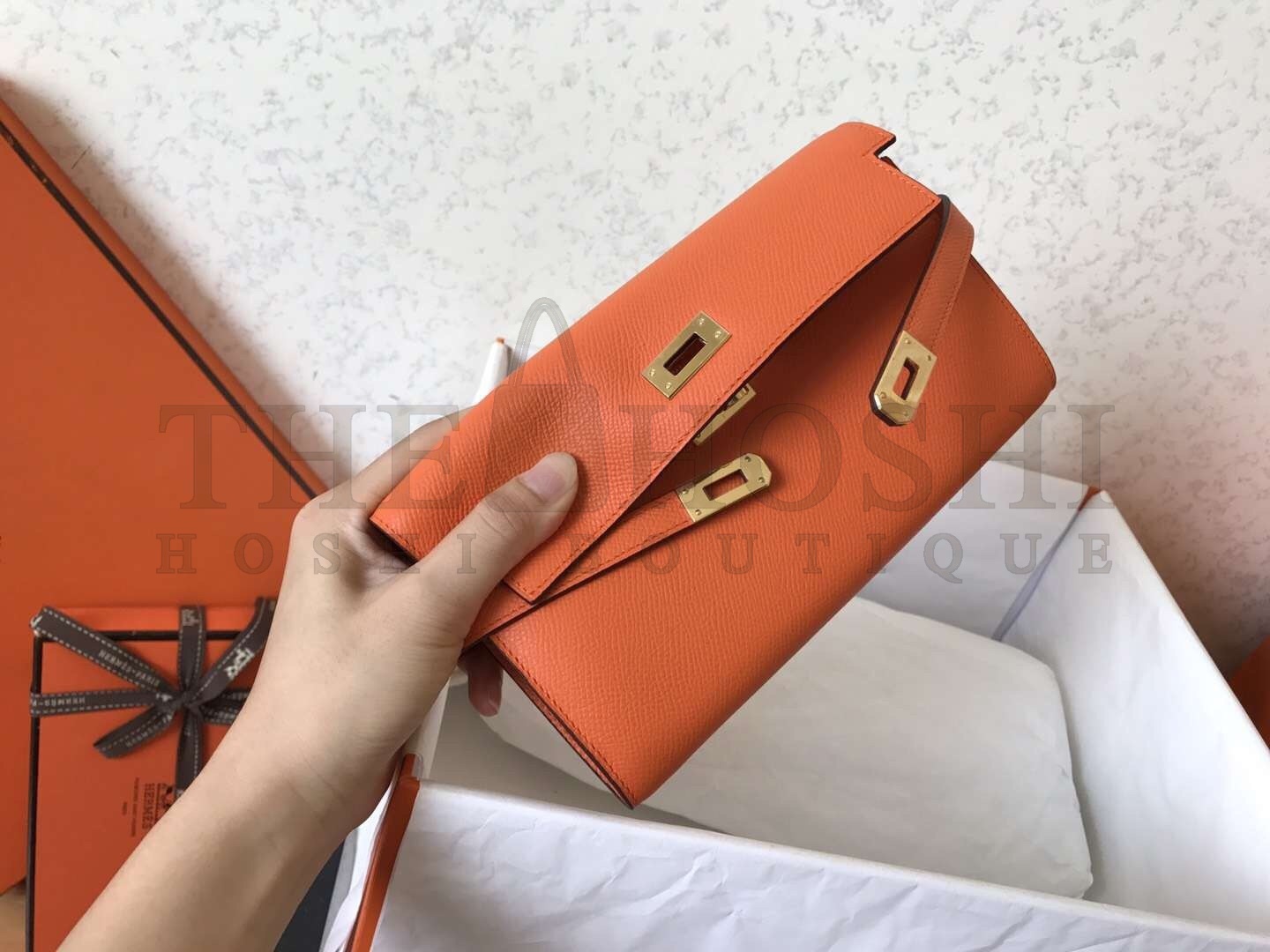 H**me5 Kelly Classic Long Wallet In Orange Epsom Leather Master Quality