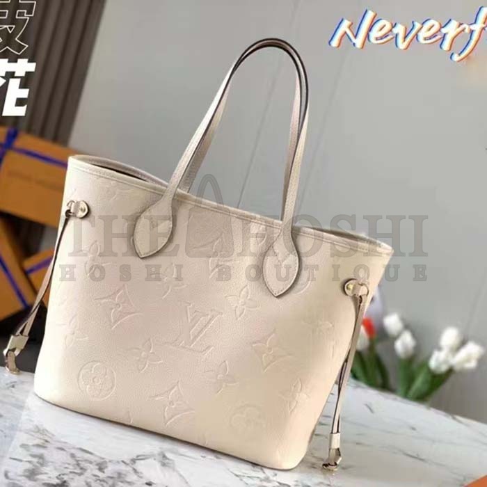 L0vis Vvtt0n Women LV Neverfull MM Carryall Tote Crème Beige Embossed Grained Cowhide M46676 Master Quality